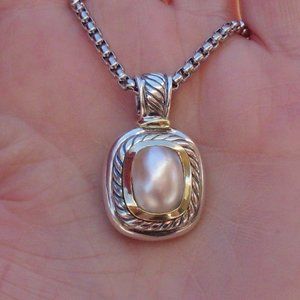 Retired David Yurman Albion Mabe Pearl Enhancer Pendant w/Chain - 14K/925